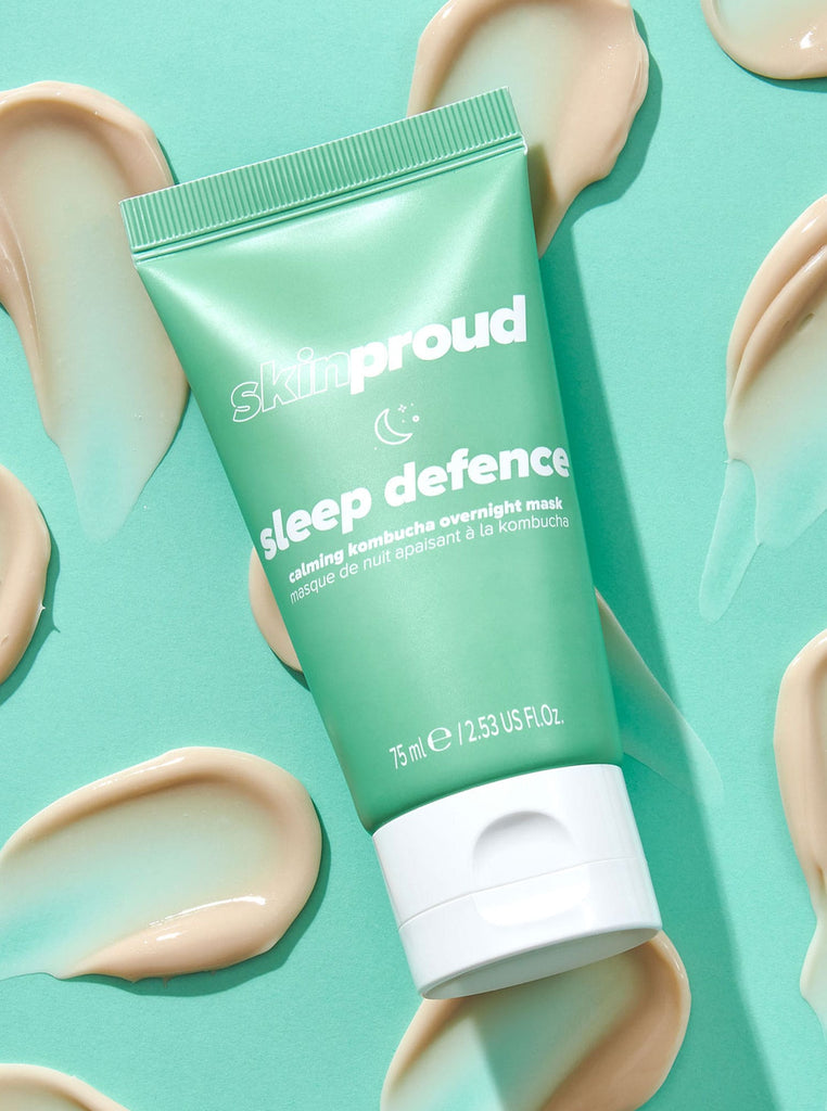 Tube of Skin Proud Sleep Defence with texture swatches